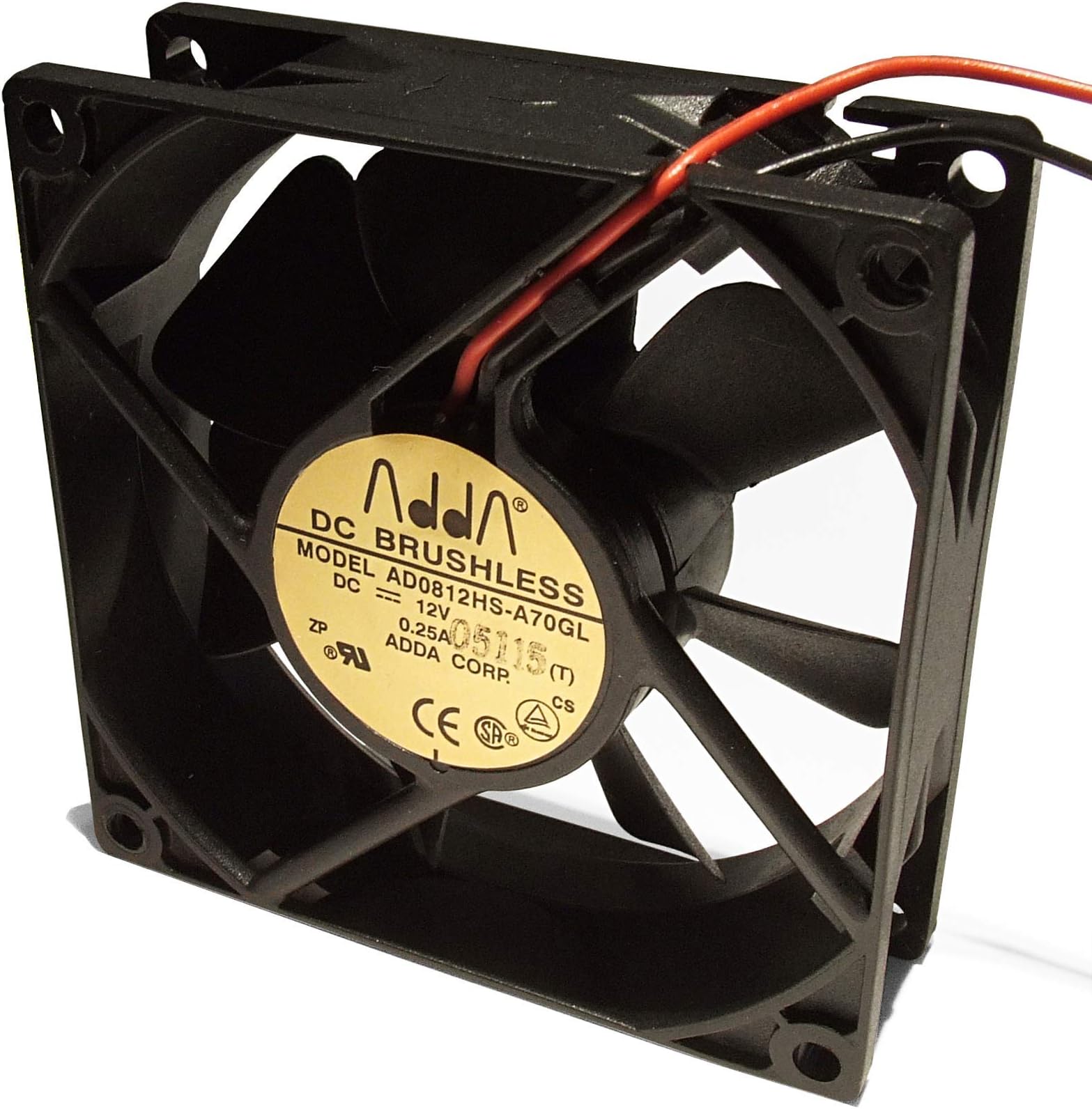 ADDA 80mm x 80mm x 25mm 12V DC High Speed Fan, 3000 RPM, 38.6 CFM, Low Noise, 34.4 dBA, 3W, 2 Lead Wires, Compatible with Desktop, Graphic Cards