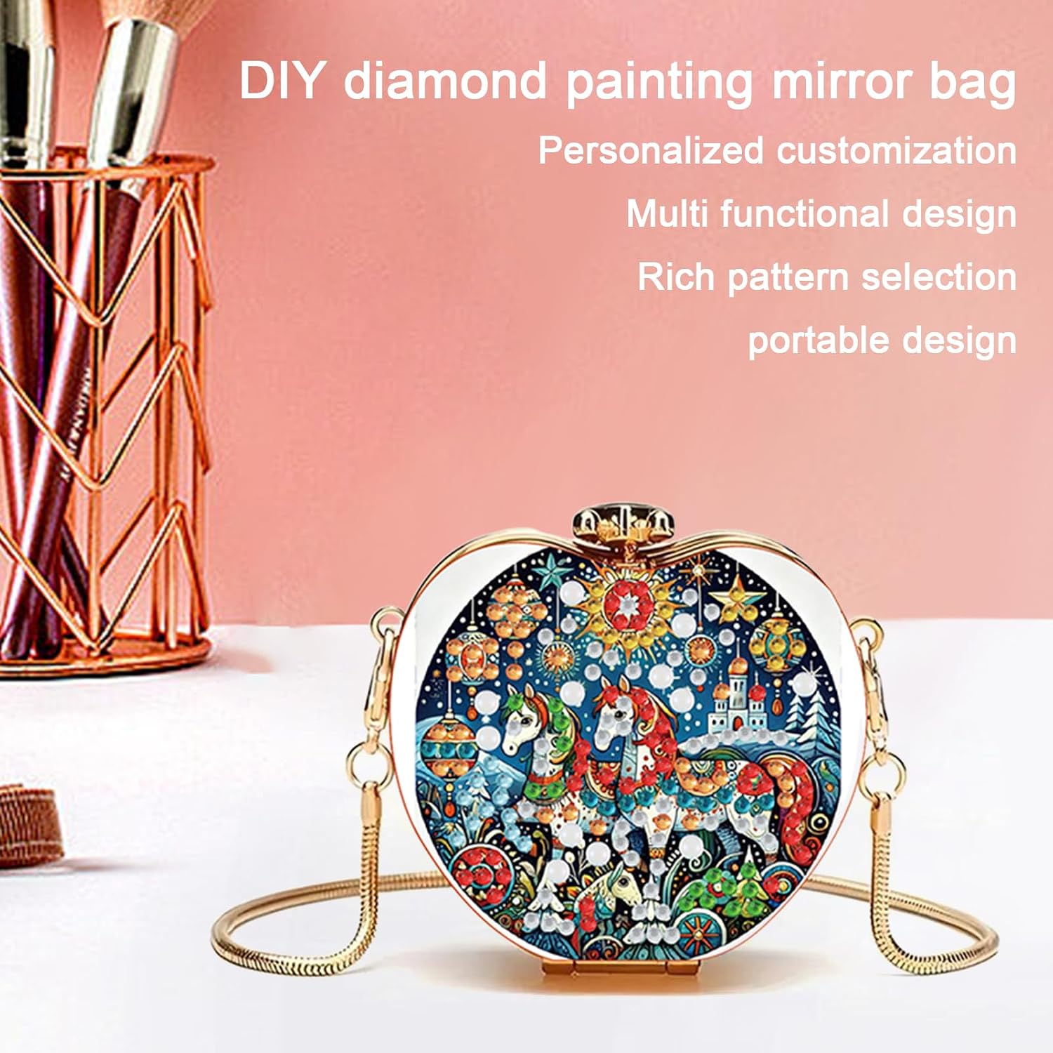 LAKEQUILL Diamond Art Painting Bag Kit for Adults - DIY Acrylic Crossbody Purse with Chain, Rhinestone Art Card Wallet for Women Creative Craft & Unique Gift Idea（Horse）