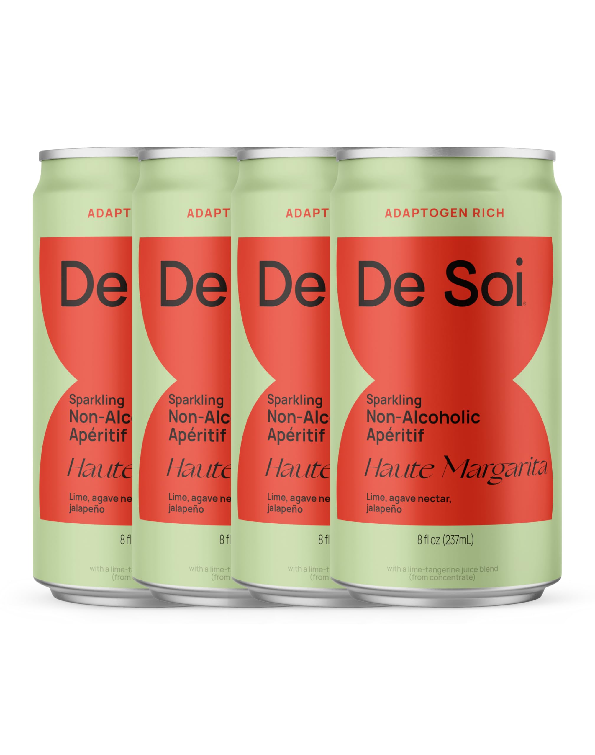 De Soi Haute Margarita Non-Alcoholic Drinks 4-Pack (8 fl oz) Mocktails - Ready to Drink Beverages, Alcohol Free Alternative, Sparkling Aperitifs with Adaptogens, Natural Botanicals