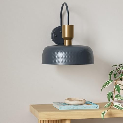 Miniatura 9 de Darkaway Lámparas industriales de granero, apliques de pared con pantalla de metal martillado, iluminación de cuello de cisne negro para luces de