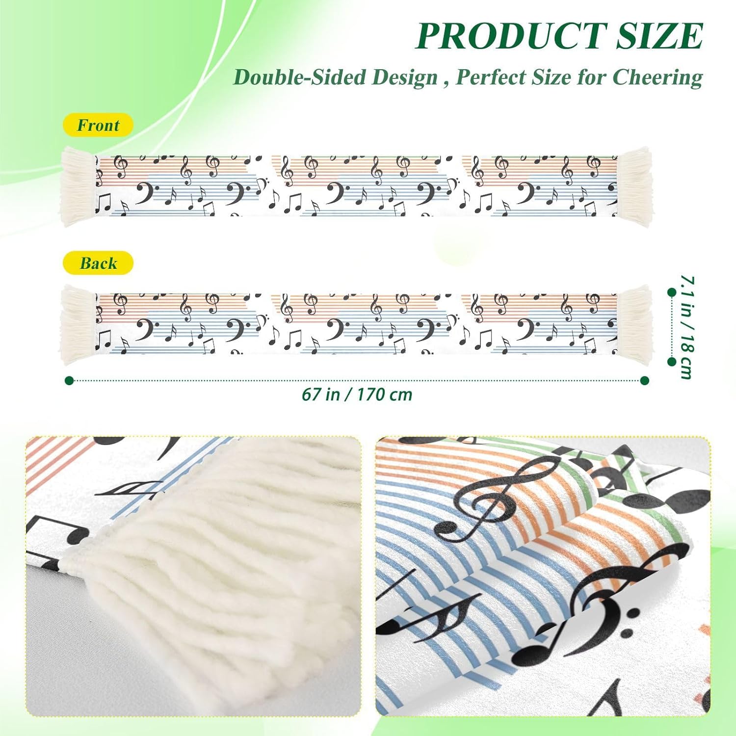 CHIFIGNO Music Notes Pastel Soccer Scarf for Fans, Soft Touch & Fast Drying Polyester, Support your Team with Game Day Must have