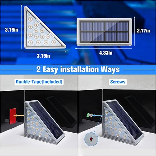 Vista 29 de VOLISUN Paquete de 12 luces solares para escaleras, luces solares impermeables IP67, luz de paso al aire libre con 13 LED, decoración de iluminación