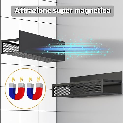 Aufworld Porte-épices magnétique pour réfrigérateur - Lot de 2 étagères magnétiques, organisateur frigo avec 4 crochets amovibles, étagère magnétique pour rangement et organisation de cuisine(2 PACK) - 4