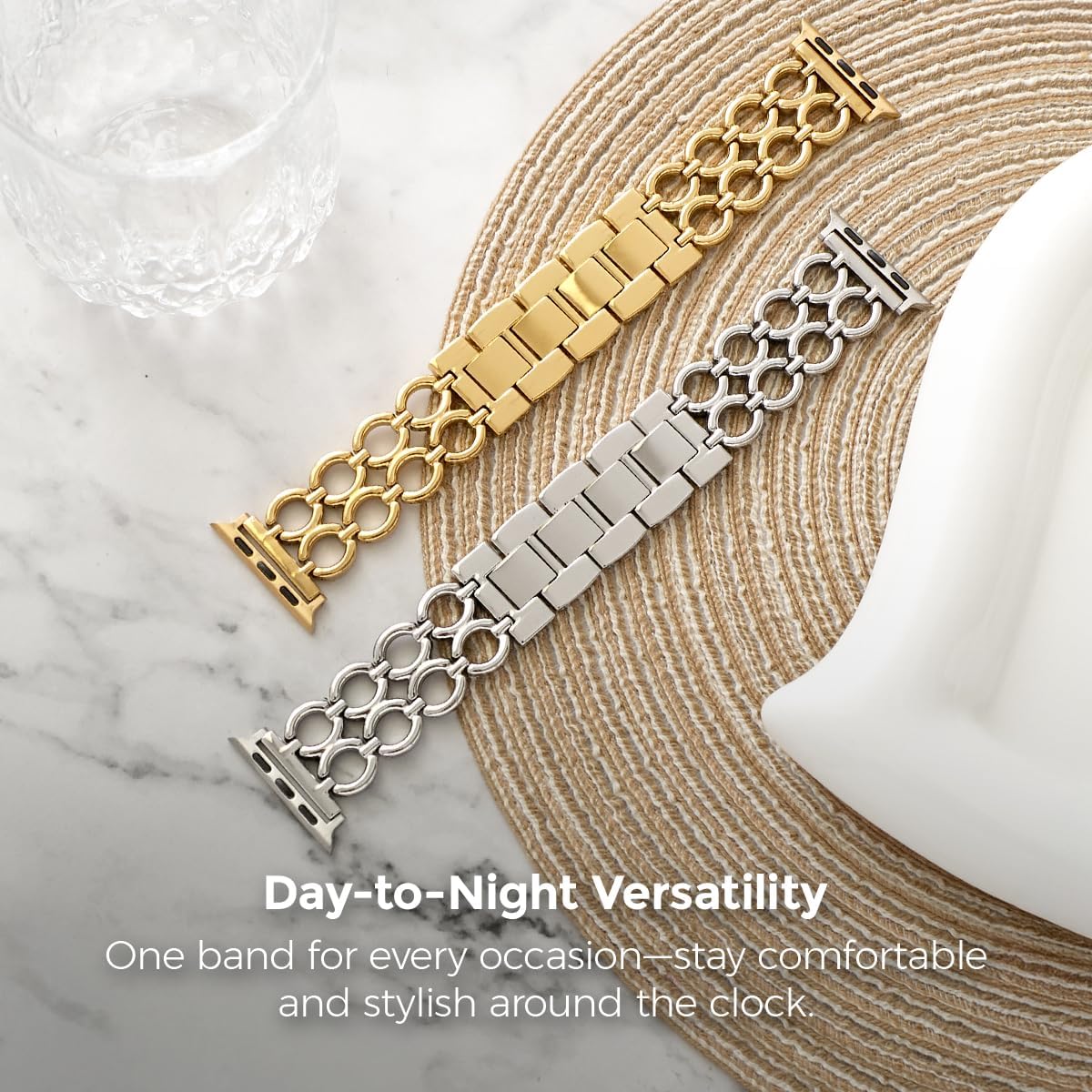 My Pretty Strap - Compatible Apple Watch Band Strap, Stainless Steel Fashion iWatch Replacement Strap- Easy Resizing, No Tool Needed, Fits Most Wrists- Series 1-11, SE and Ultra