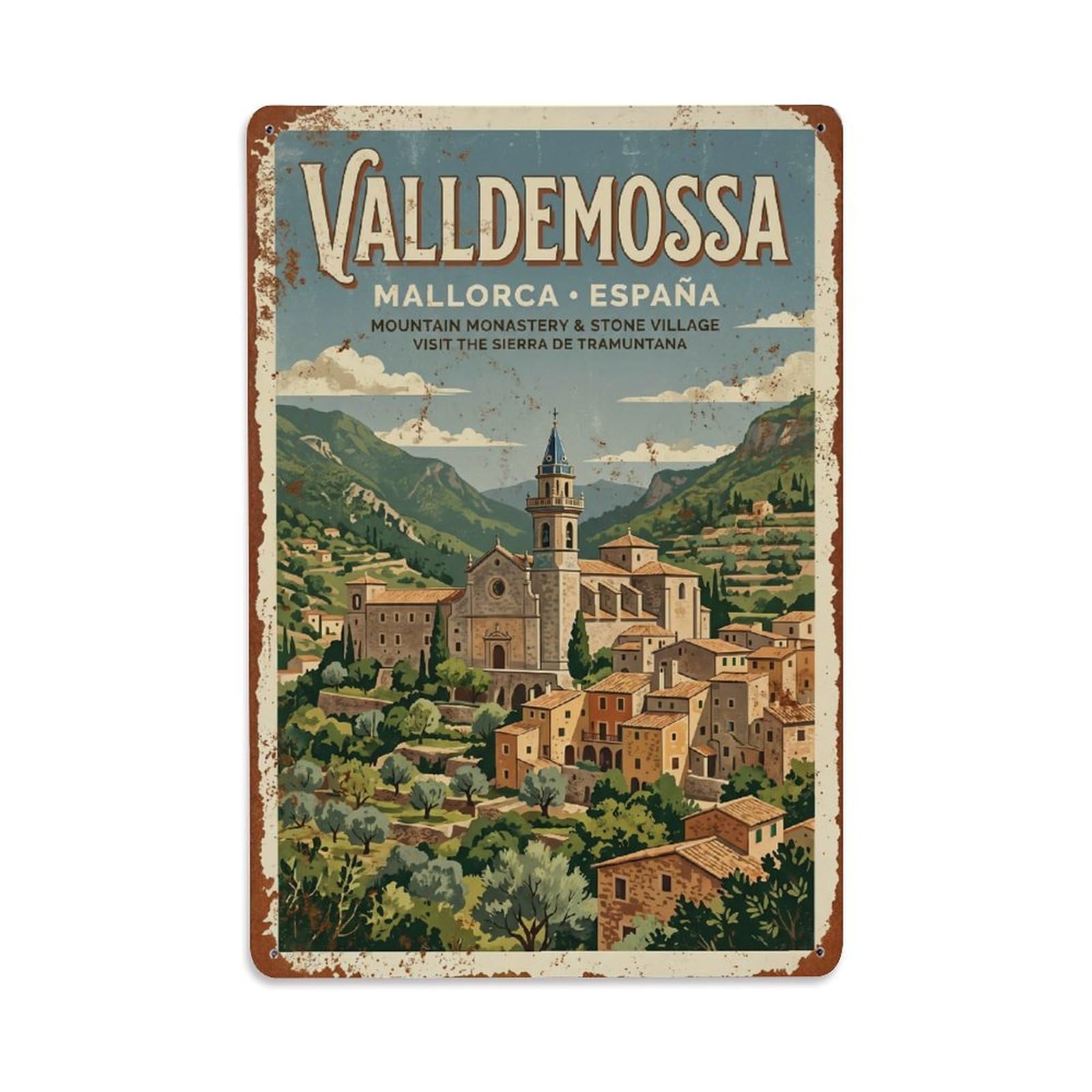 Vintage Travel Valldemossa Mallorca Spain Metal Tin Sign