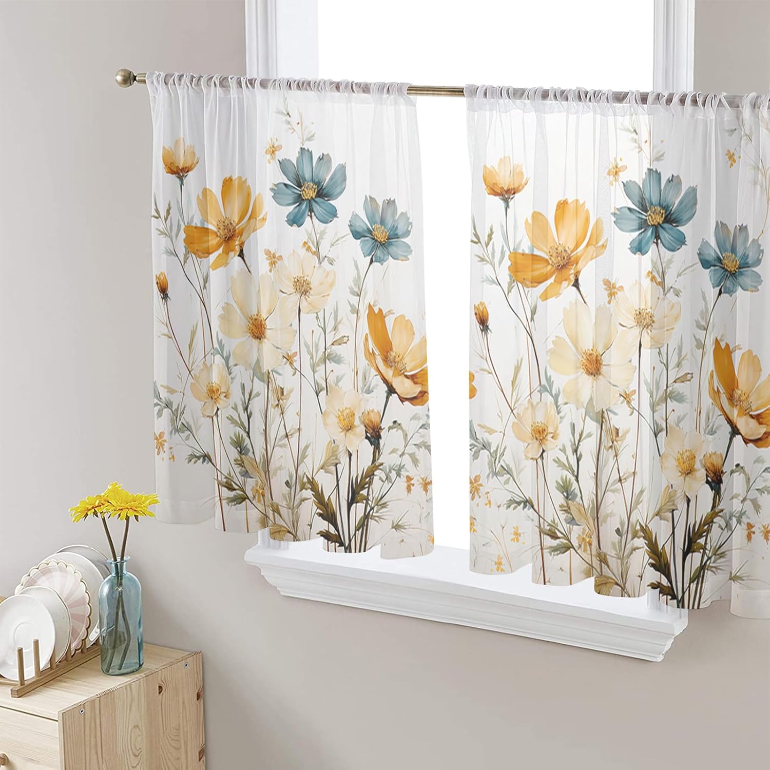 Sheer Curtains 45 Inches Long, Southwest Native American Tribal Totem Boho Window Treatment Panels Light Filtering Rod Pocke Curtain Voile Drapes for Bedroom/Living Room Each 52" W x 45" L