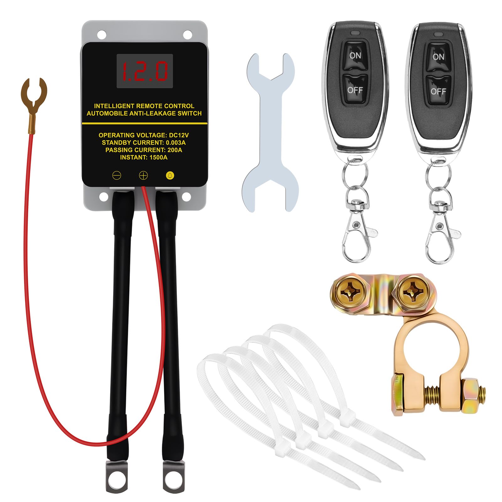 12V 200A Batterietrennschalter Autobatterieschalter, Batterie Trennschalter mit LED-Spannungsanzeige, Fernbatterie Trennschalter Funkschalter Set mit Fernbedienung für Auto RV, ATV, Boot, LKW
