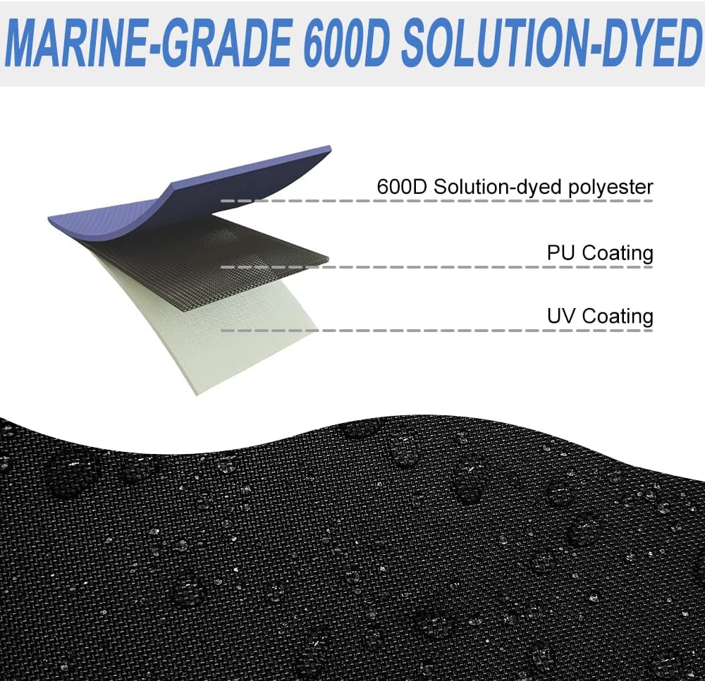 Upgraded 600D Fade and Tear Resistant Trailerable Full Outboard Motor Cover,Waterproof and UV-Proof Boat Motor Cover,Boat Engine Cover with Reflective Strips and Adjustable Strap(Fits 100-150 HP)