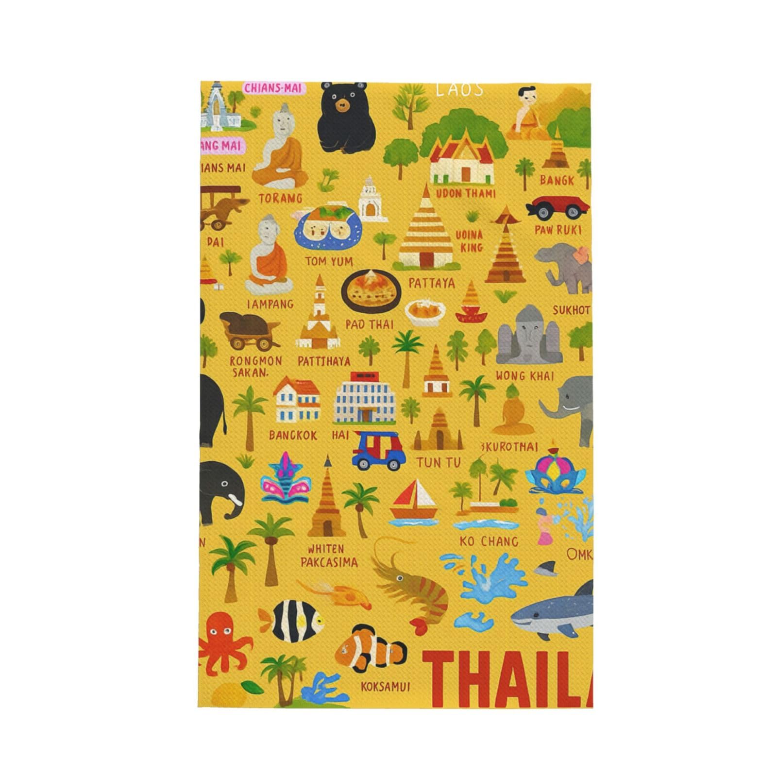 Xxahnbm Black Thailand Map With Icons Print Waffle Kitchen Towel,Absorbent Hand Towel