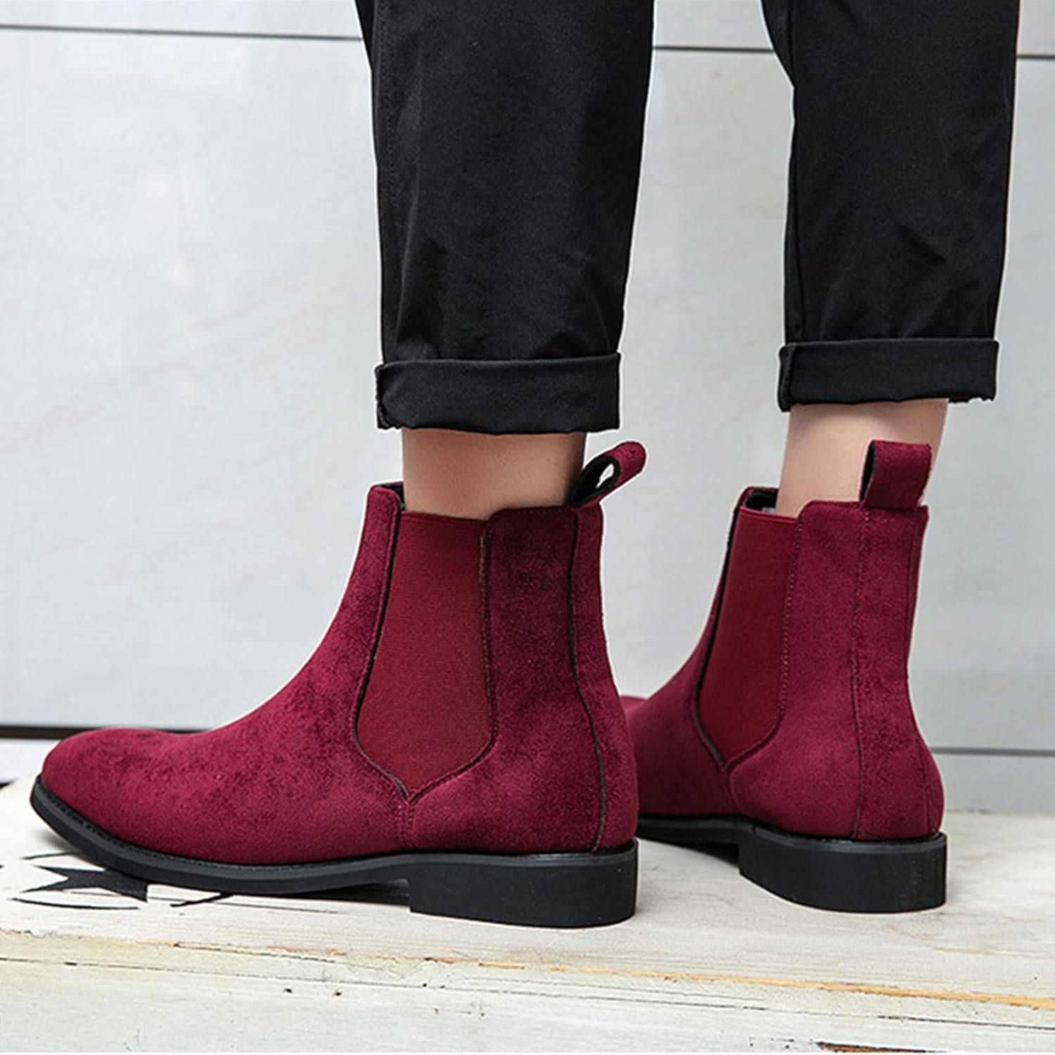 AngryMonkey Men's Suede Chelsea Boots,Classic Vintage Elastic Pull-on High-Top Business Casual Dress Oxford Chukka Ankle Booties - Image 6