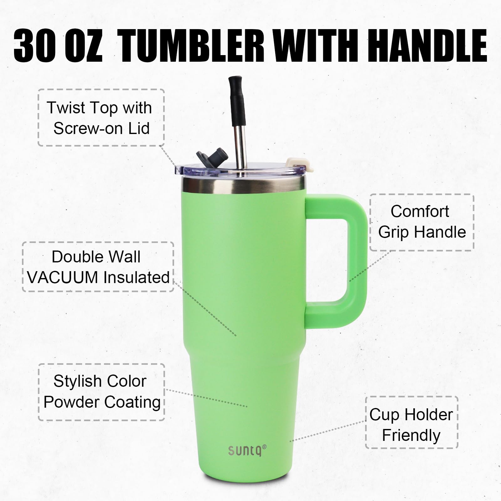 SUNTQ 30oz Tumbler with Handle, Double Wall Vacuum Insulated Water Bottle with Straw and Lid - Image 2