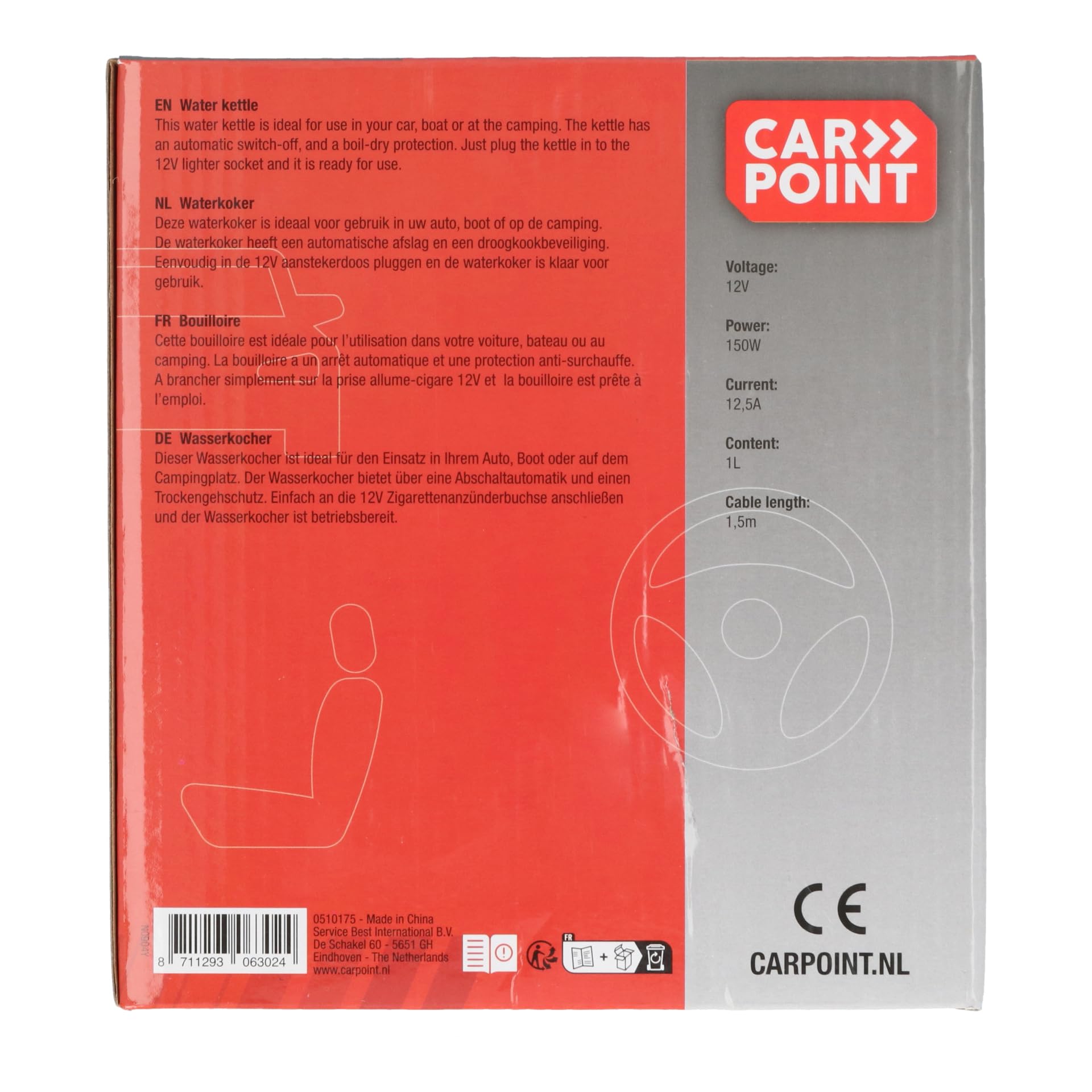 Carpoint - Bouilloire d'eau - 1 Litre - 12V - Blanc