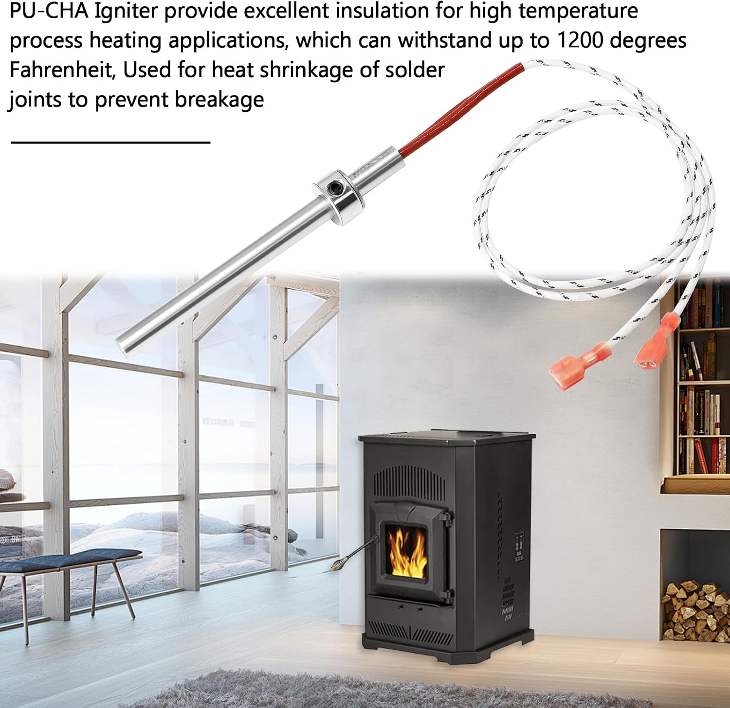 Hiorucet PU-CHA Igniter Compatible with Englander Pellet Stove 25-PDVC, 55-SHP10, 25-PDV, 25-EP, 25-IP, 55-TRP22, 25-PAH, 55-SHP22, 55-SHPEP, 25-PAF, Fireplace Hot Rod Ignitor, 300W, Replaces PU-CHA