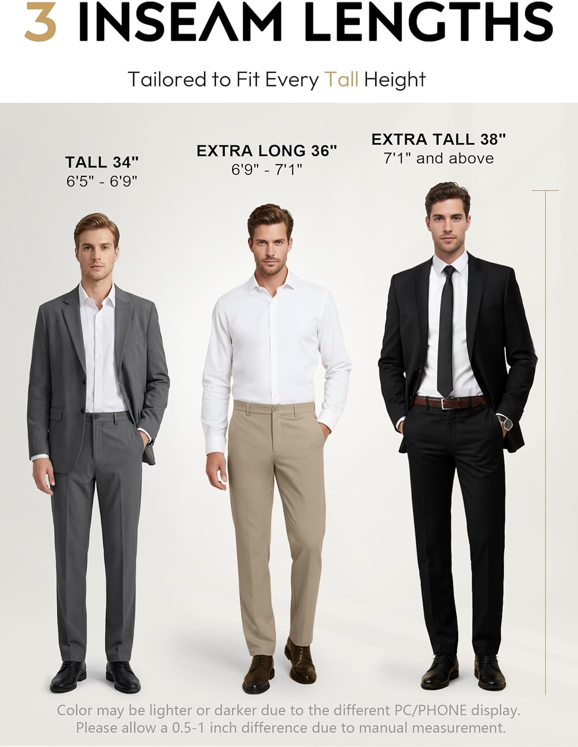 Tall Men 34/36/38 Inseam Dress Pants Classic Fit Straight Leg Business Casual Slacks Formal Office Work Trousers - Image 4