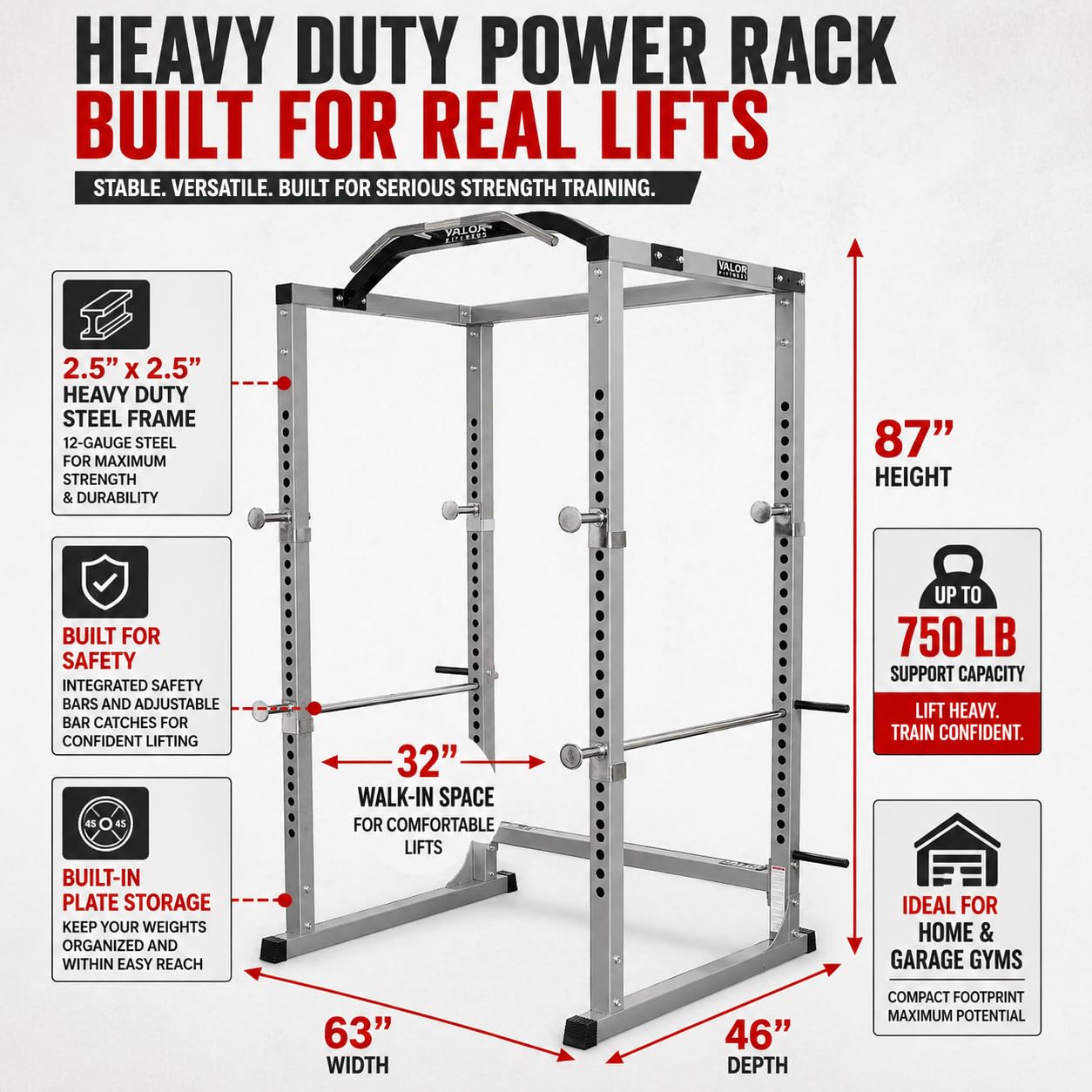 Amazon.com: Valor Fitness Power Rack 2.5” x 2.5” 12-Gauge Steel