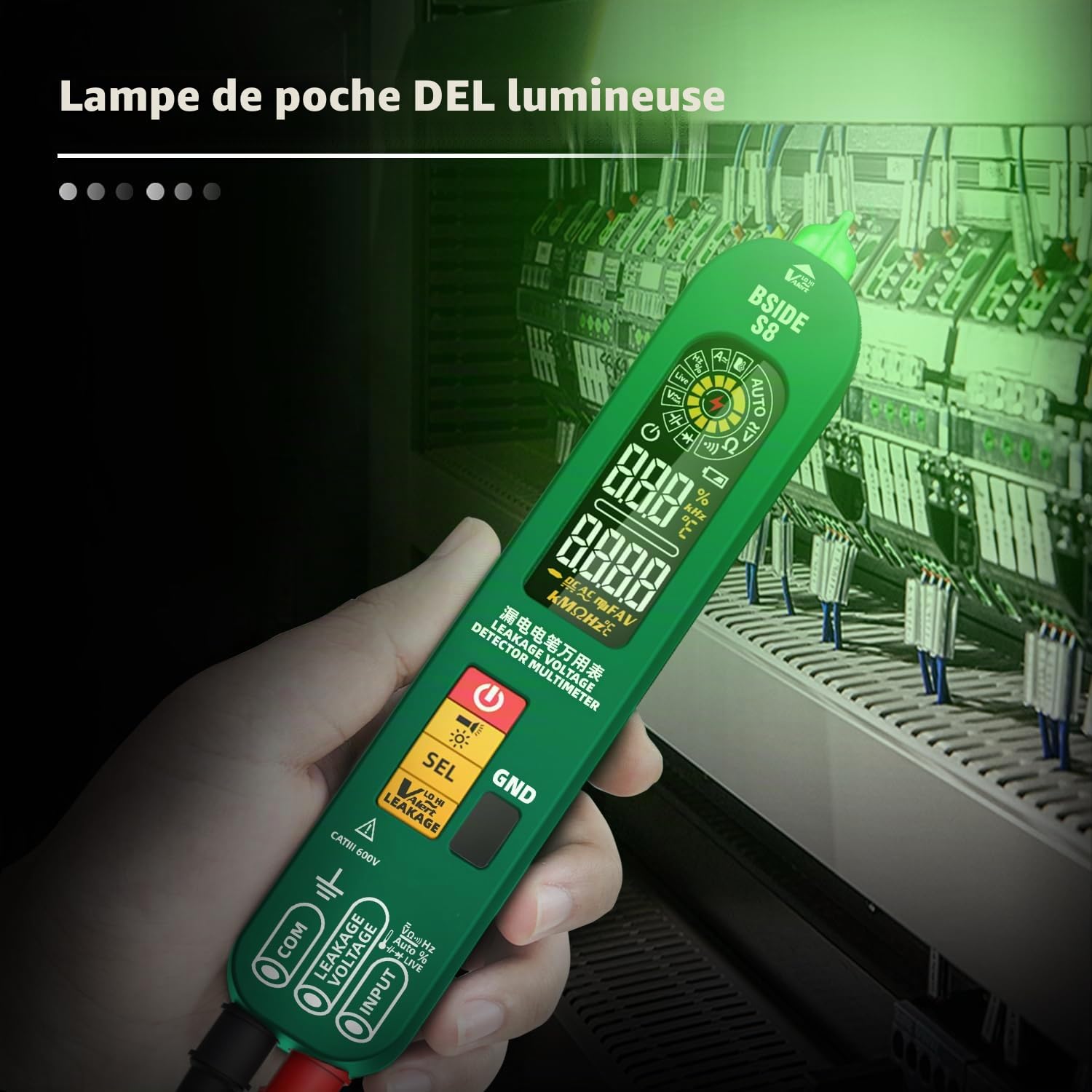 BSIDE S8 Multimètre Numérique Intelligent Stylo Détecteur de Tension Testeur de Fuite Électrique 3 en 1 Grand Écran Couleur Testeur Automatique Rechargeable de Tension AC DC Ohm et Continuité