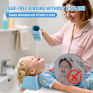 Baby Bath Jug with Suctions, 100% Food Grade Silicone, Rinser to Wash Hair and Body with Easy Grip Handle
