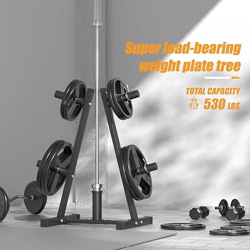 Miniatura 6 de Bongkim - Estante para placas de peso, árbol de pesas y soporte de pesas para platos, soporte de peso para discos de peso olímpicos de 2 pulgadas,