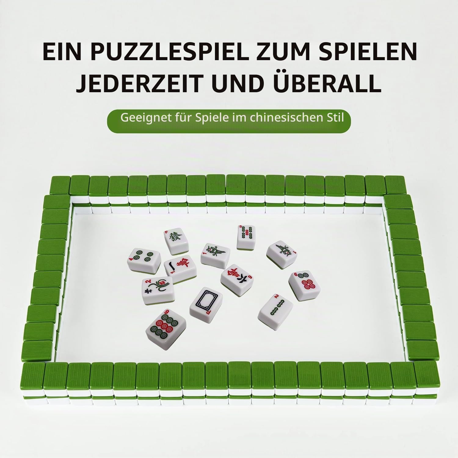 Mahjong-Set, 144 Teile, 3,0 x 2,25 x 1,7 cm Mahjong-Steine, tragbares mit 3 Würfeln, Mahjong-Set in voller Größe mit englischen Zahlen für Reisen, Partys und Familienspiele 麻将