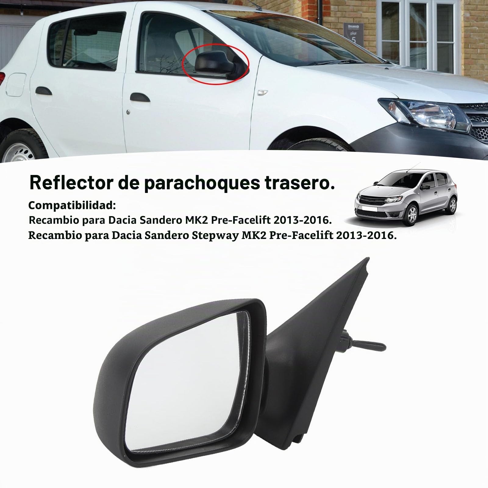 Espejo de puerta plegable manual del lado izquierdo del conductor Negro Exterior del coche Espejo de puerta plegable manual Espejo retrovisor plegable manual para Dacia Sandero