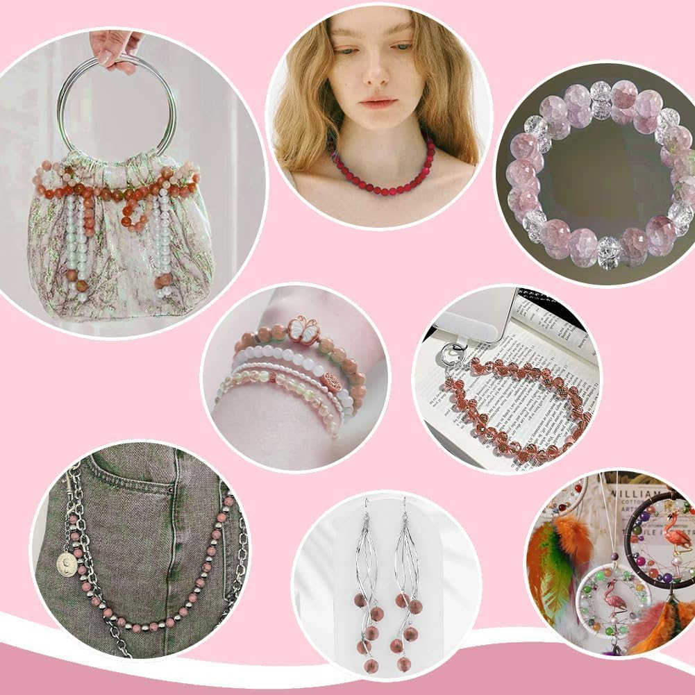 660pcs Glass Beads for Jewelry Making, 8mm Pink Color Crackle and Briolette Faceted Crystal Beads for Bracelet, 6 Colors Loose Bead for Craft Necklace Earring Making Wine Charms Wind Chimes - Image 6