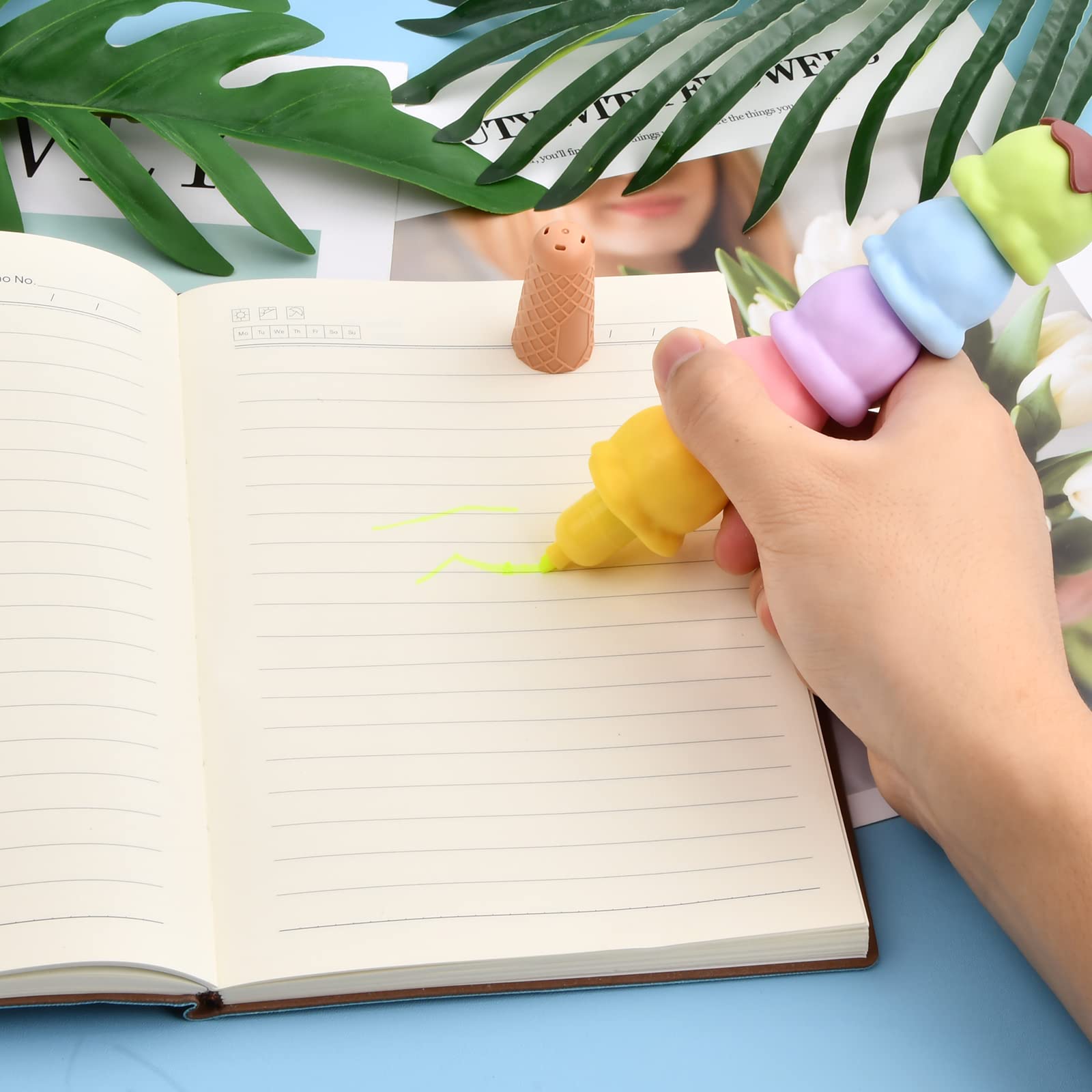 Evidenziatori A Forma Di Gelato - Set 5 Colorati Pastello, Mini E Impilabili, Per Appunti E Disegni - Foto 8