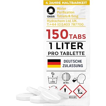 Wicked Chili Travel 1L Water Treatment Drinking Water (150 Tablets) | Wasserentkeimung &amp; Trinkwasseraufbereitung f&uuml;r Wandern 