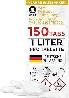 Wicked Chili Travel Wasseraufbereitung Trinkwasser (150 Tabletten je 1 Liter) Wasserentkeimung & Trinkwasseraufbereitung - für Wandern & Campen, Notfallrucksack Reiseapotheke, Notfall Ausrüstung