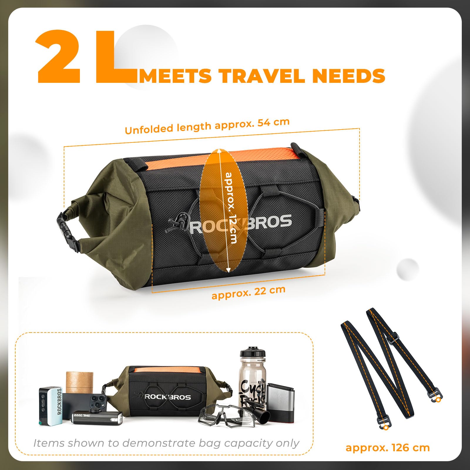ROCKBROS Bolsa Manillar Bicicleta, Mochila Manillar con Correa de Hombro, Bolsa Delantera Expandible para Bicicleta de Montaña y Carrtera, 12 x 22cm