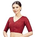 Studio Shringaar Women's Cotton Silk Elbow Length Sleeves Stretchable (Smocked) Readymade Saree Blouse (Maroon, 36)