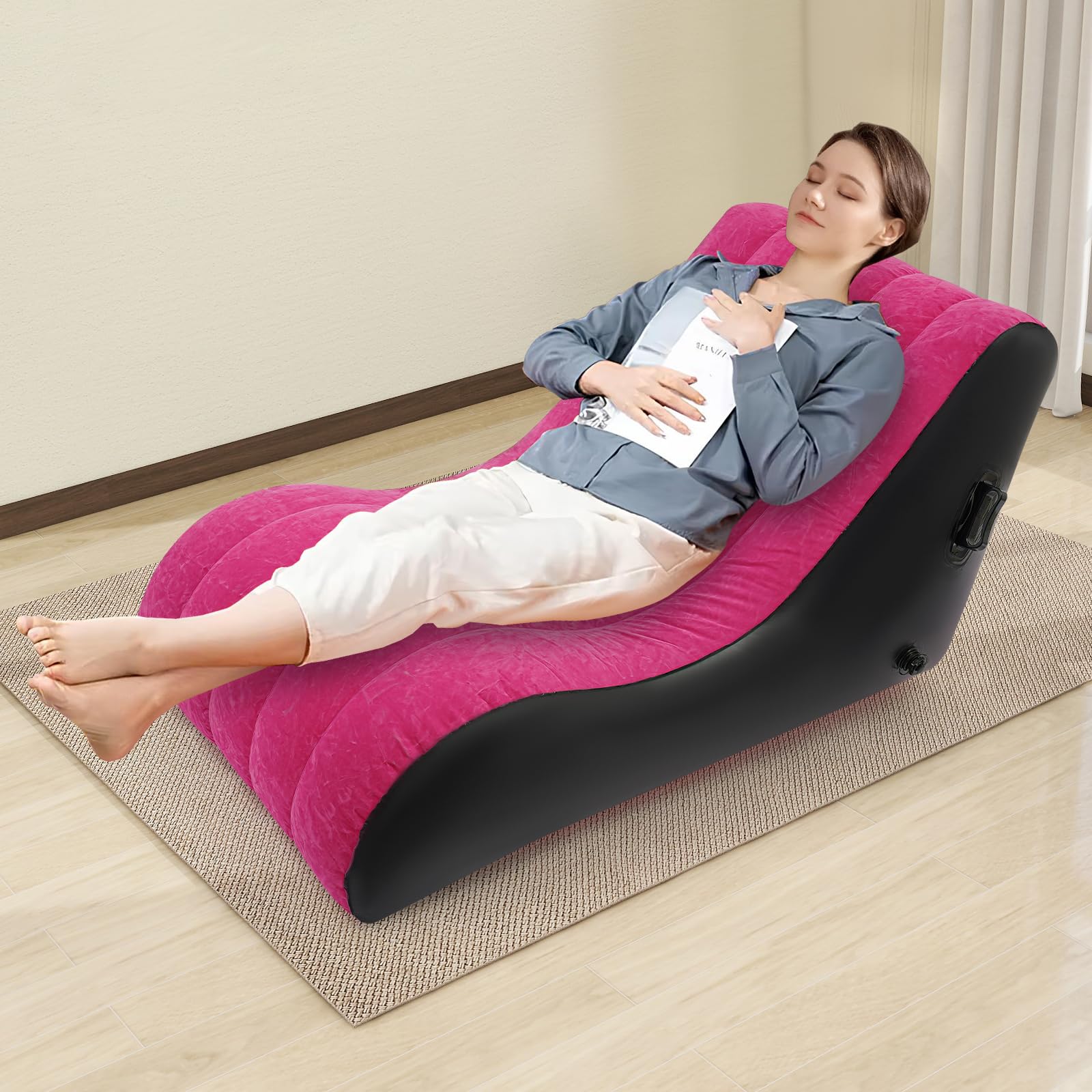 mignonnememe Inflatable Sofa, Blow up Couch Folding Air Sofa with Air Pump, Flocking Surface S-Shaped Inflatable Mattress for Home Outdoor Camping 35.4