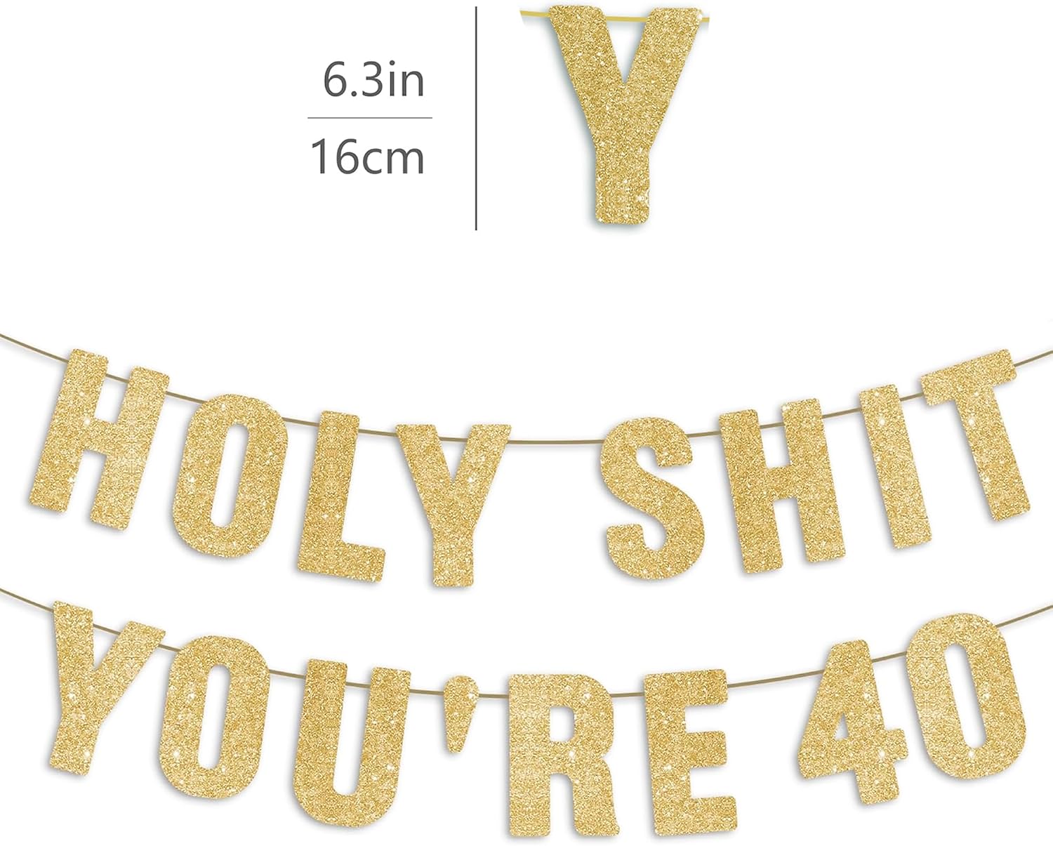 40th Birthday Banner Gold Glitter, Happy 40th Birthday Decorations for Men, Funny 40th Party Decorations for Women, 40 Year Old Sign Decor image 2