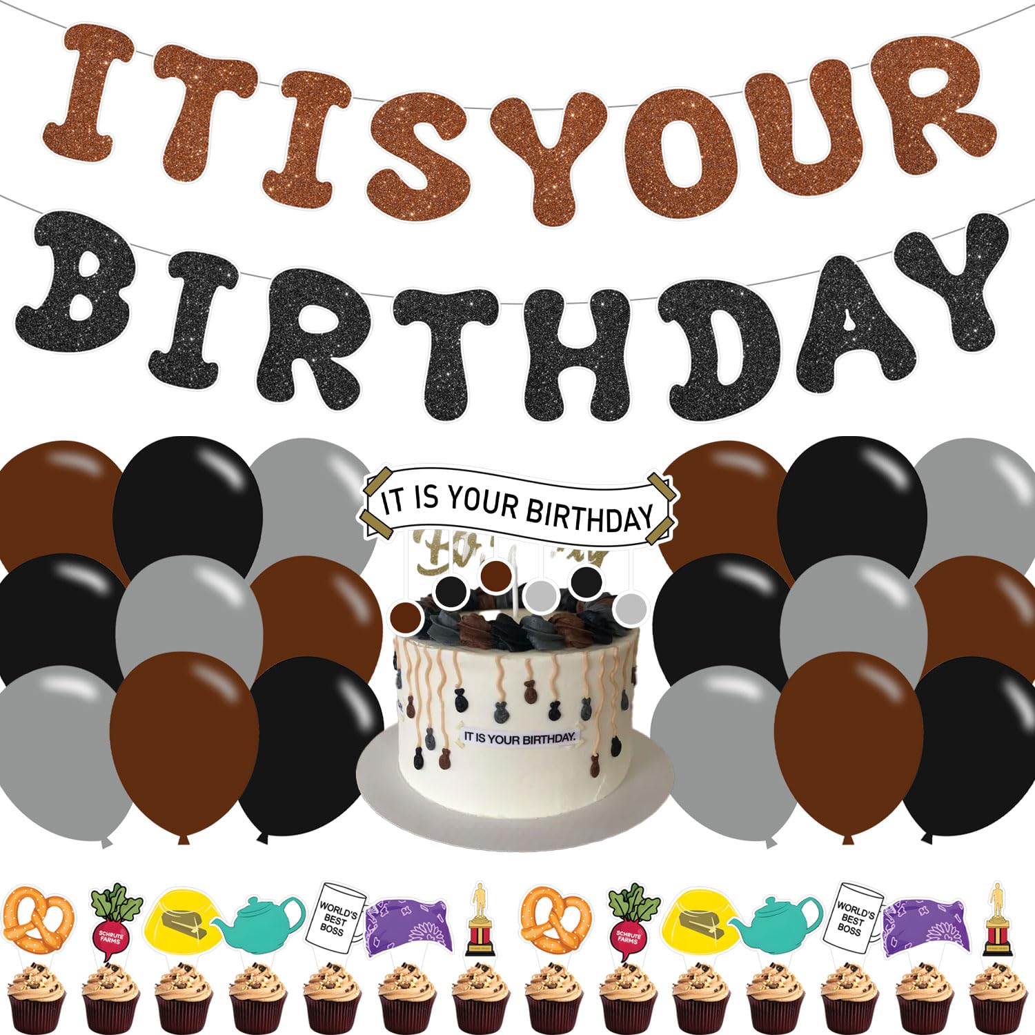 It Is Your Birthday Party Decorations Include The Office Happy Birthday Banner Cake Topper ,Ballons for It Is Your Birthday Party Supplies