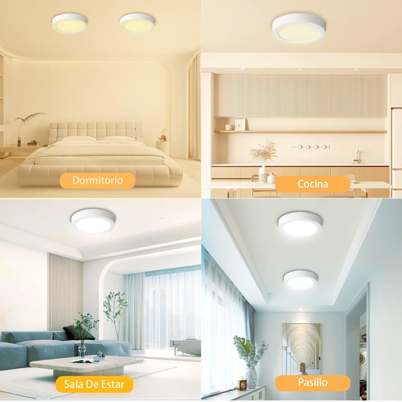 Yexati Pack 6X Panel LED Circular 15W 1800LM, Plafon Superficie LED Redondo (3000K) Color Blanco Calido, IP44 Angulo 120 Driver Incluido. para Dormitorio Cocina Salon Baño Comedor Pasillo 170 * 28Hmm