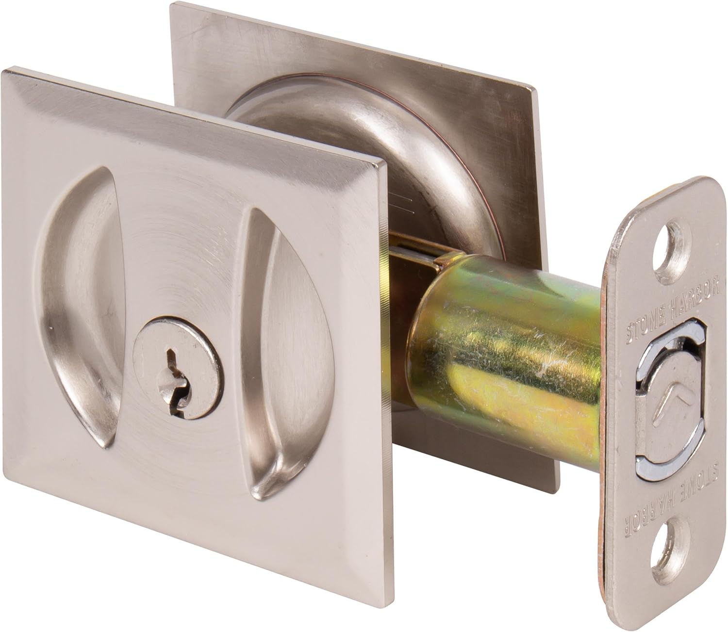 Stone Harbor Hardware Contemporary Square Pocket Door Lock, Entry Function, 2-3/8" Backset, Matte Black