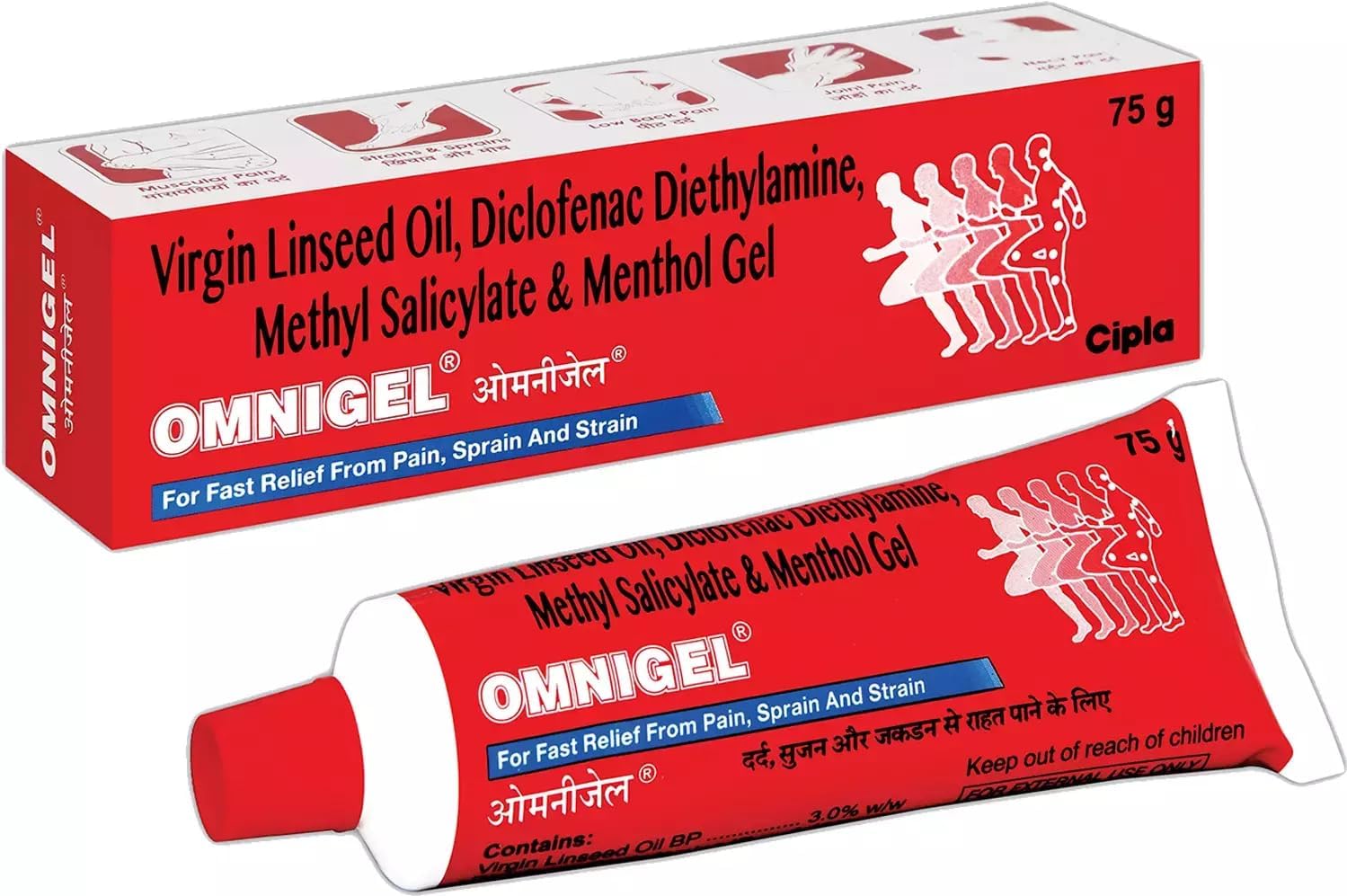 OMNIGEL 75 GRAM Gel- Pain Relief from Sprain, Injury, Back Pain, Muscle Pain, Body Pain, Knee Pain, Joint Pain