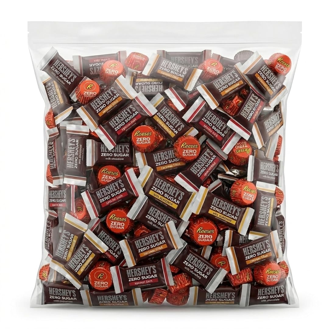 Zero Sugar Chocolate Variety Pack – Individually Wrapped Bulk Assortment of Sugar Free Milk Chocolate, Dark Chocolate, Caramel Filled & Almond Chocolate Treats – Perfect for Gifting, Snacking & Sharing (24 Ounces)