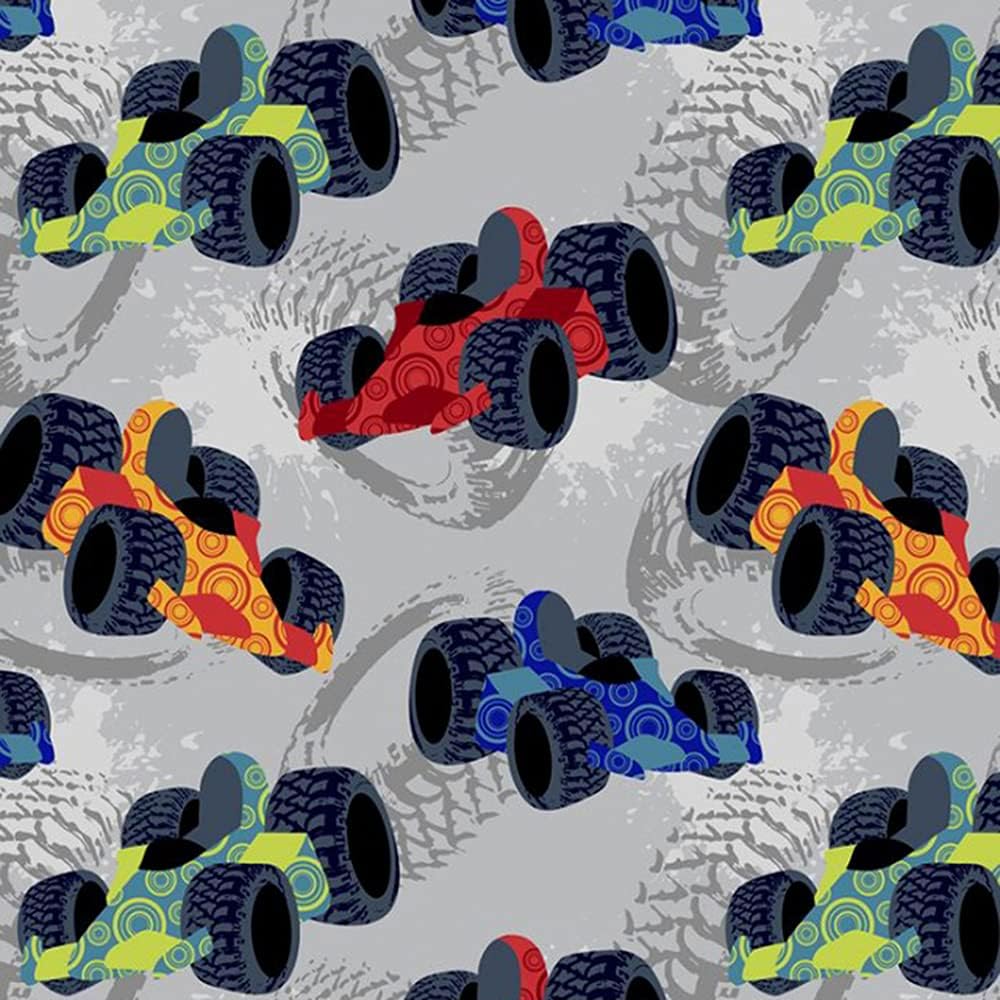 Pico Textiles 3 Yards Bolt - Race Car Go Karts Fleece Fabric - Sold by The Bolt - Print Fleece Fabric - Ideal for Sewing Projects, Scarves, No Sew Fleece Throws and Tie Blankets