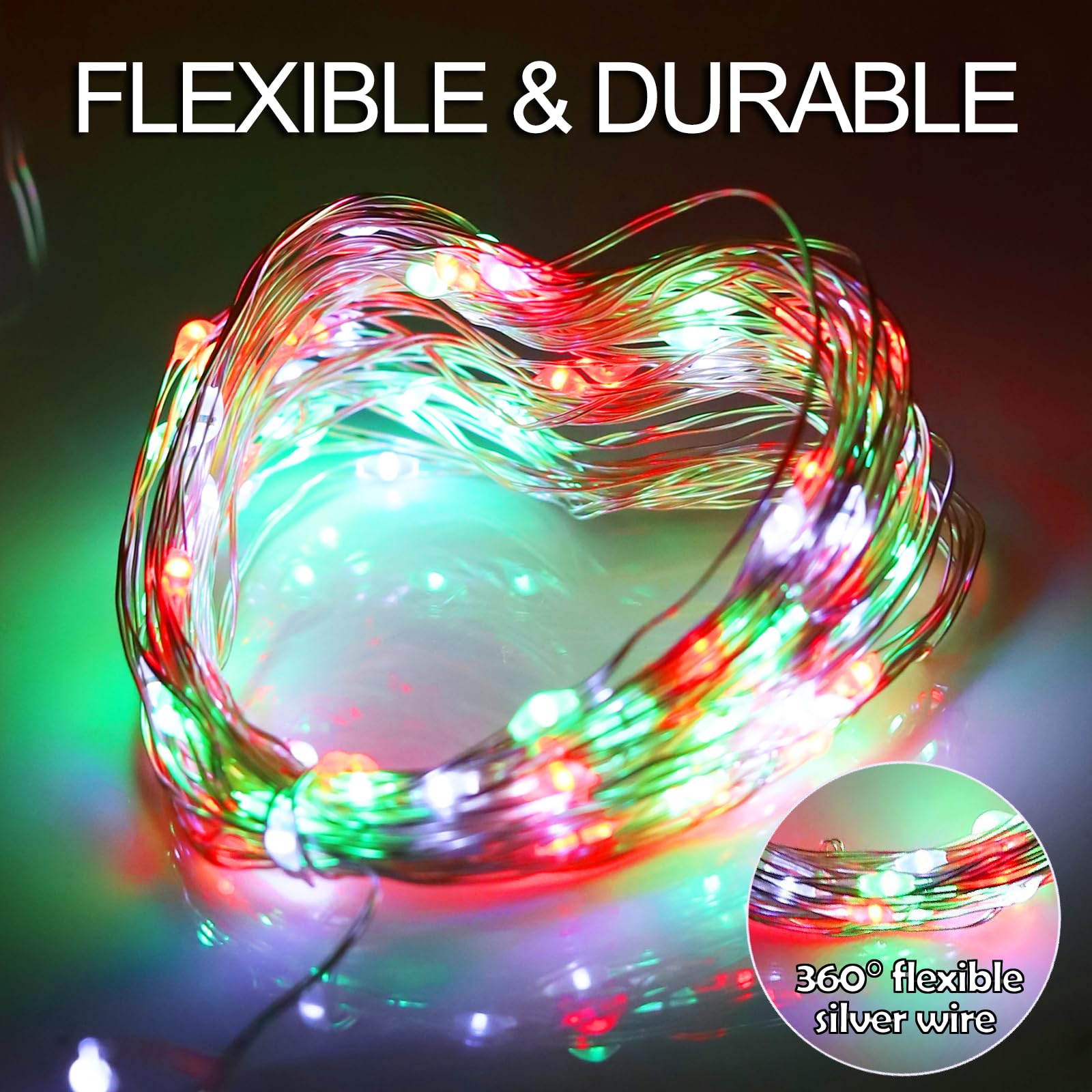 Filo di luci natalizie a energia solare, per esterni, impermeabili, 100 LED (confezione da 2) (2 pezzi), 8 modalità di illuminazione, per giardino, patio, recinzione, balcone, esterni