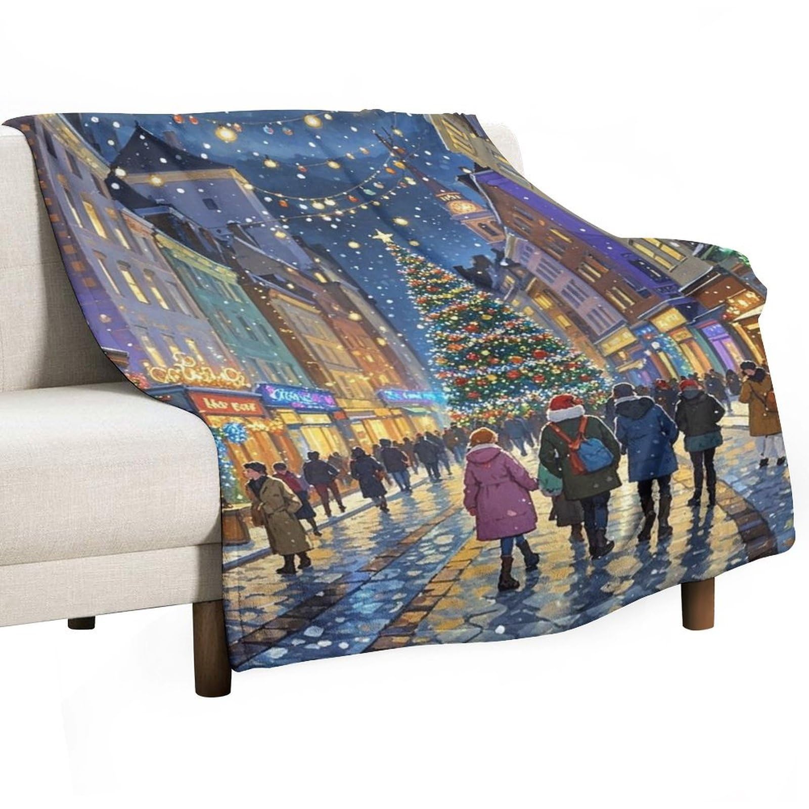 Couverture flanelle ville d'hiver 168x229 cm plaid canapé lit