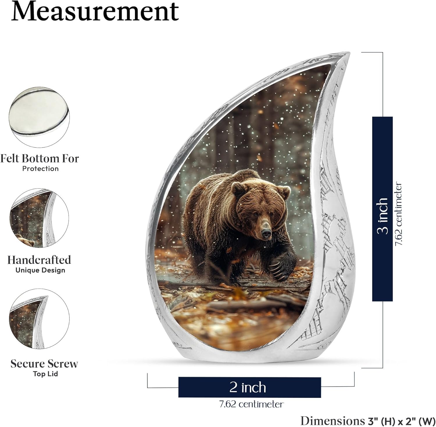 Bear Urn - Small Urns for Human Ashes Keepsake - Funeral Urns for Adult Ashes Women - Burial Urns for Adult Human Ashes - Urns for Human Ashes Adult Man - Memorial Urns for Human Ashes - 3 Inch 1 Pcs