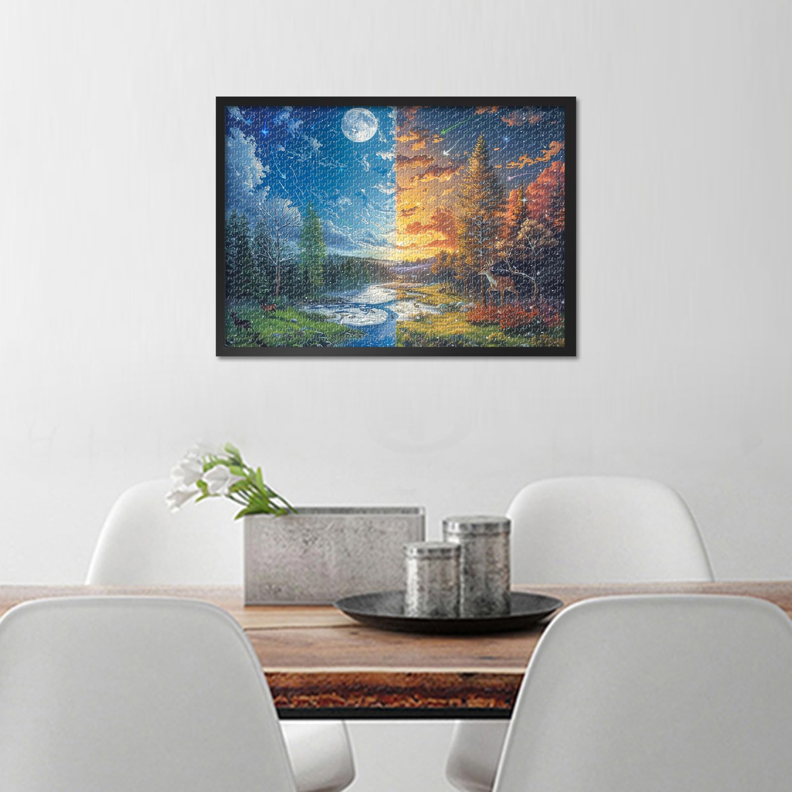 Sceneries 1000 Piece Puzzle for Adults Fantasy Landscape with a River and a Deer in the Forest Jigsaw Puzzles 1000 Pieces - Image 2