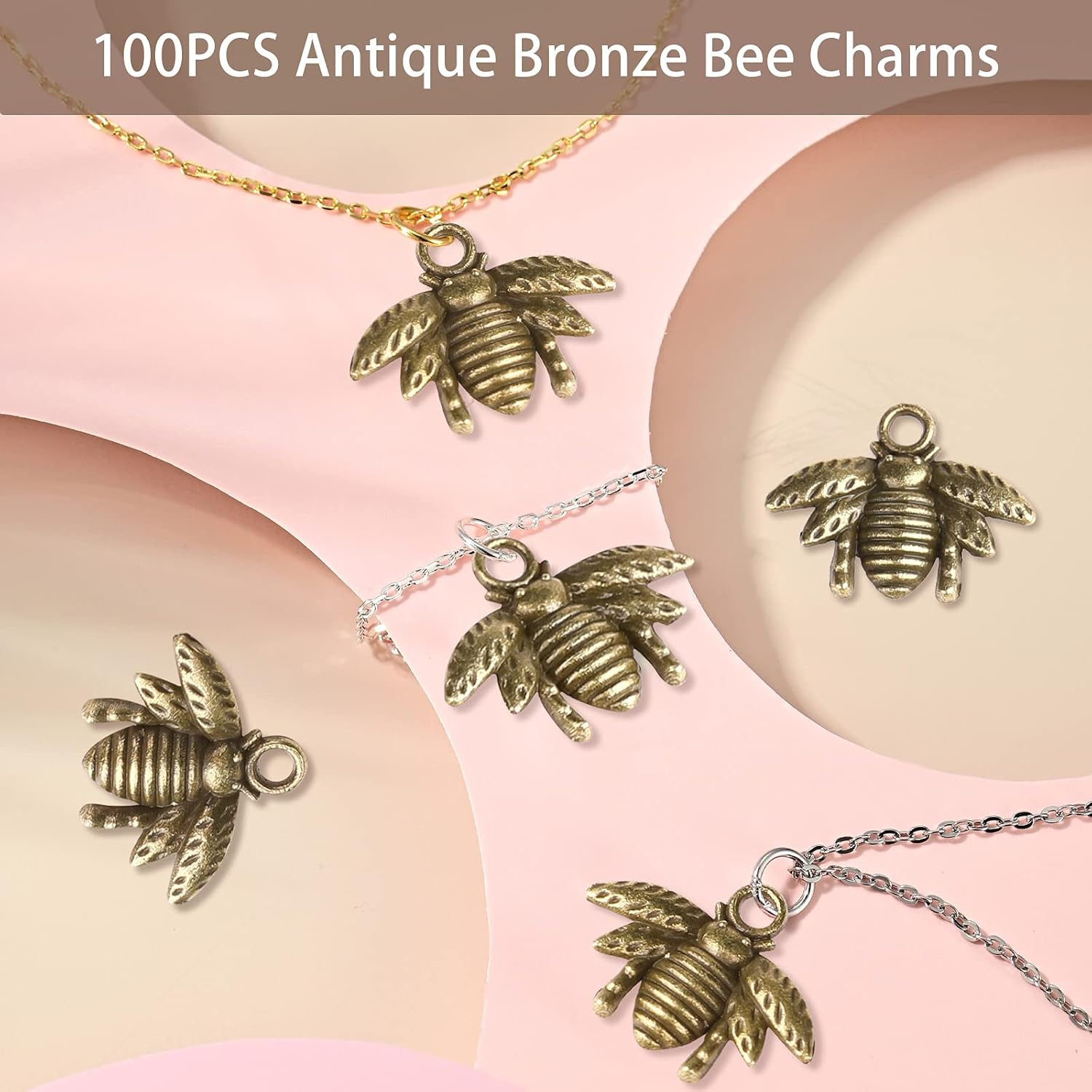 QXUJI 100PCS Alloy Bee Charms for Jewelry Making, Metal Honeybee Pendant Charms, for Necklace Bracelet Earring DIY Jewelry Making Accessories - Image 3