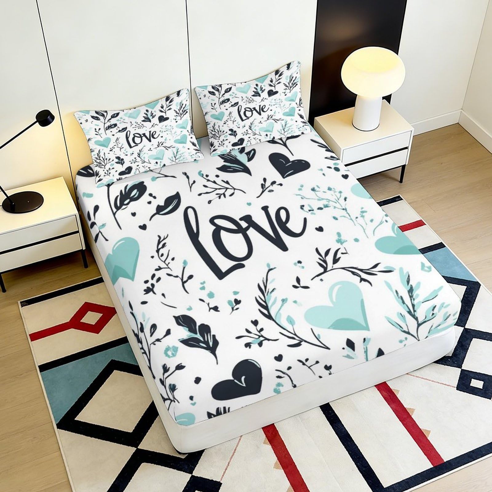 Lenzuolo con angoli con stampa 3D Love, in microfibra, antiscivolo