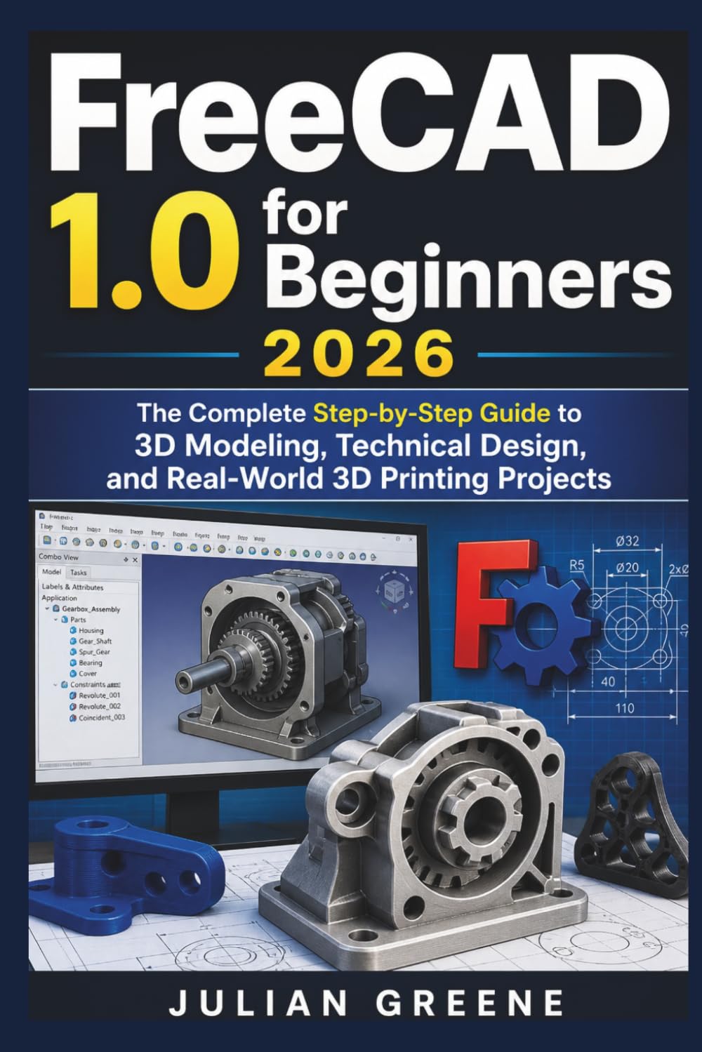 FreeCAD 1.0 for Beginners 2026: The Complete Step-by-Step Guide to 3D Modeling, Technical Design, and Real-World 3D Printing Projects
