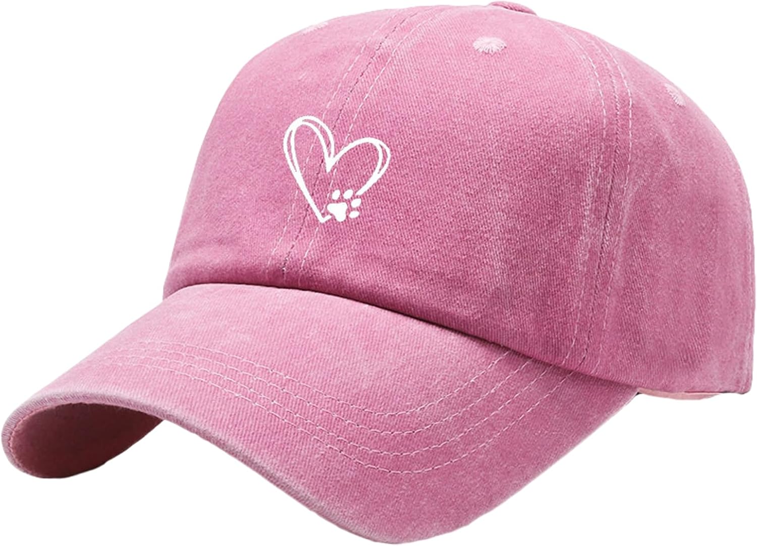 2025 Unisex Baseball Cap Spring Autumn Heart Dog Paw Print Washed Style Outdoor Sun Protection Visor Cap