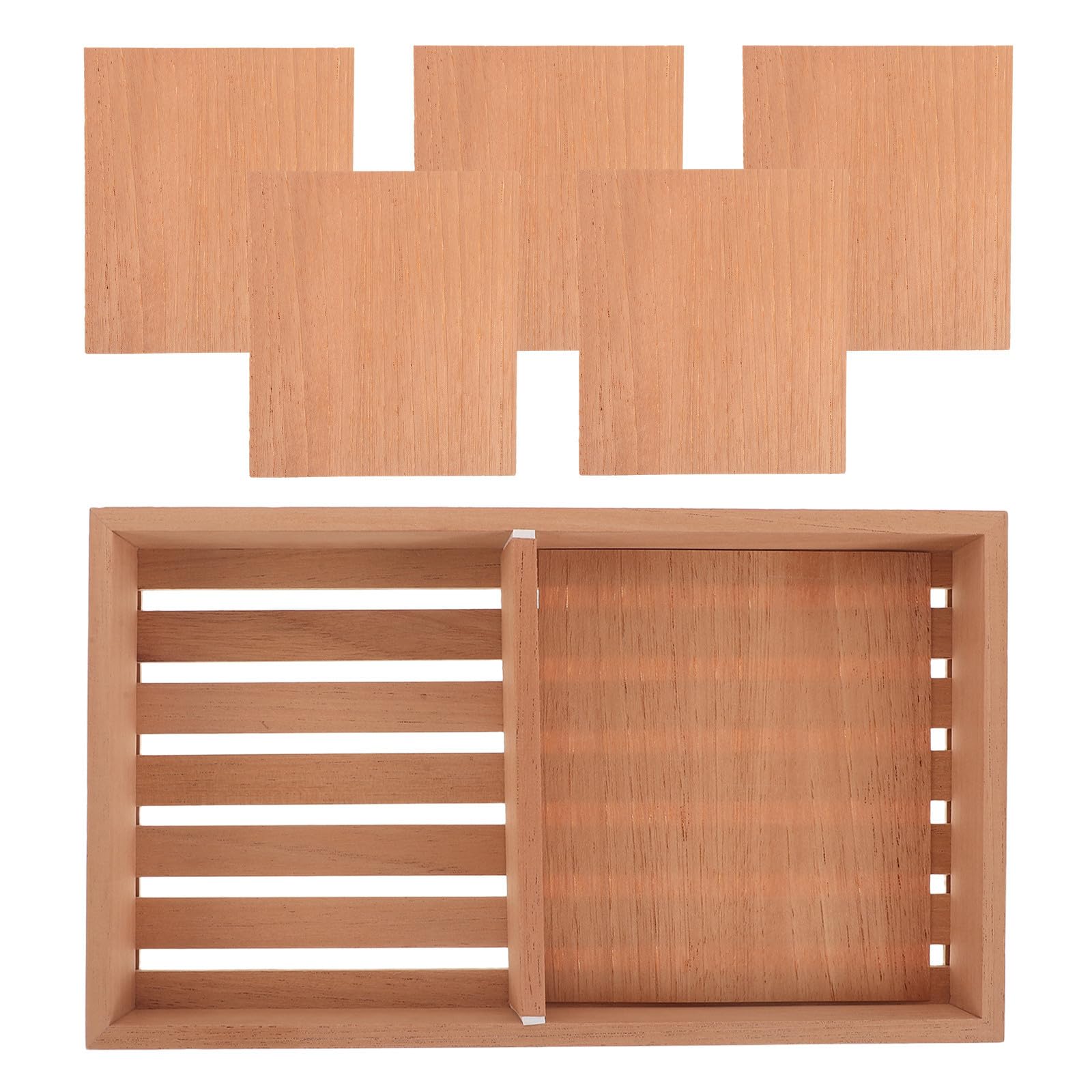 Zigarrenaufbewahrungsschale aus Holz, 1 Set, braun, mit Feuchtigkeitsblättern, verstellbaren Trennwänden und 30,5 CM Breite für Organisation von Schreibtisch und Schublade