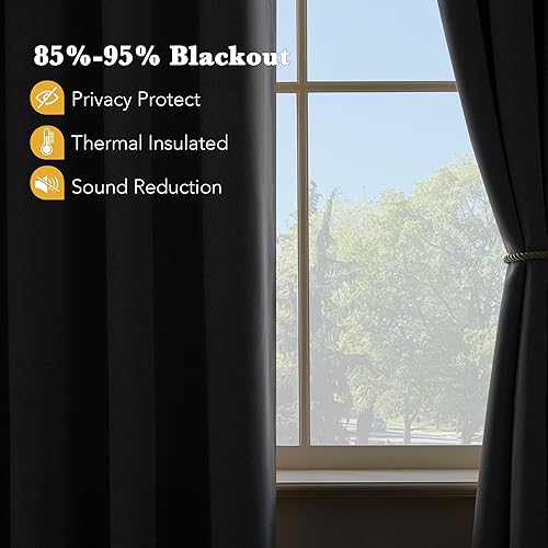 Miniatura 52 de RYB HOME Juego de 2 paneles de cortinas opacas grises de 63 pulgadas de largo, cortinas sólidas resistentes para oscurecer la habitación