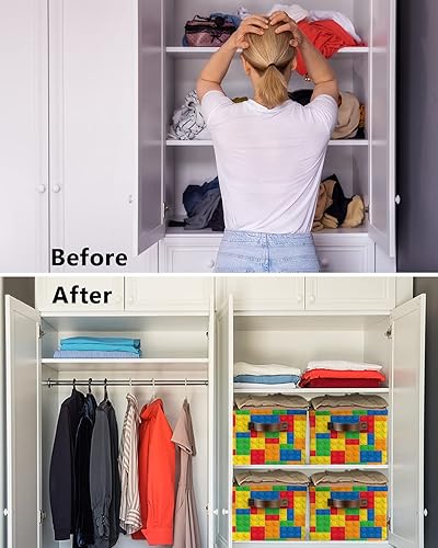 Miniatura 3 de Cesta de almacenamiento de geometría coloreada para estantes, bloques de color moderno, arte abstracto, cubos de almacenamiento de tela,