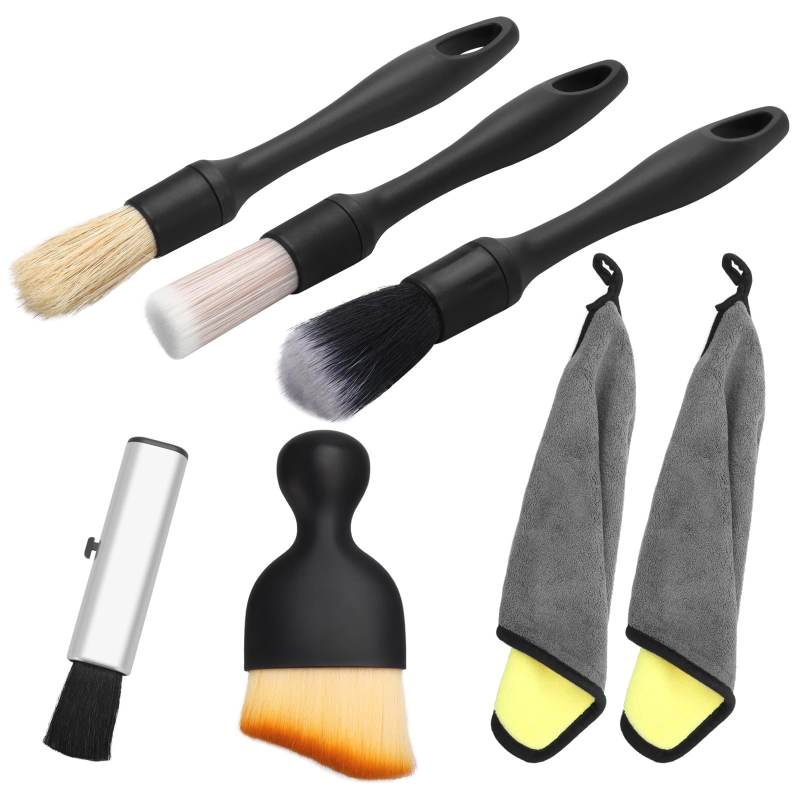 YXNXLIGHT 7PCS Car Detailing Brush Set, Keyboard Brush, Microfiber Car Drying Towel，Automotive Cleaning Brush Kit For Wheels, Air Vent, Vehicles Auto Exterior Interior Detailing Brushes Tool